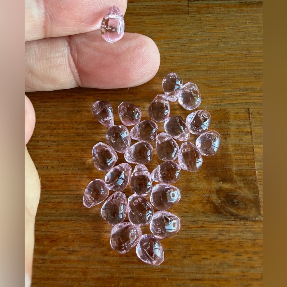 25 Pink Teardrop Pressed Glass Beads 9x5mm for Jewelry Craft Making